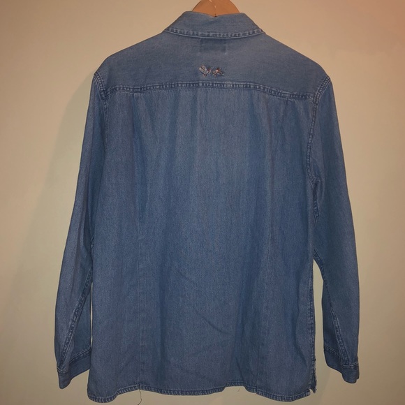 🎉 Fall Appliqué Button Up Denim Collared Shirt - Picture 4 of 5